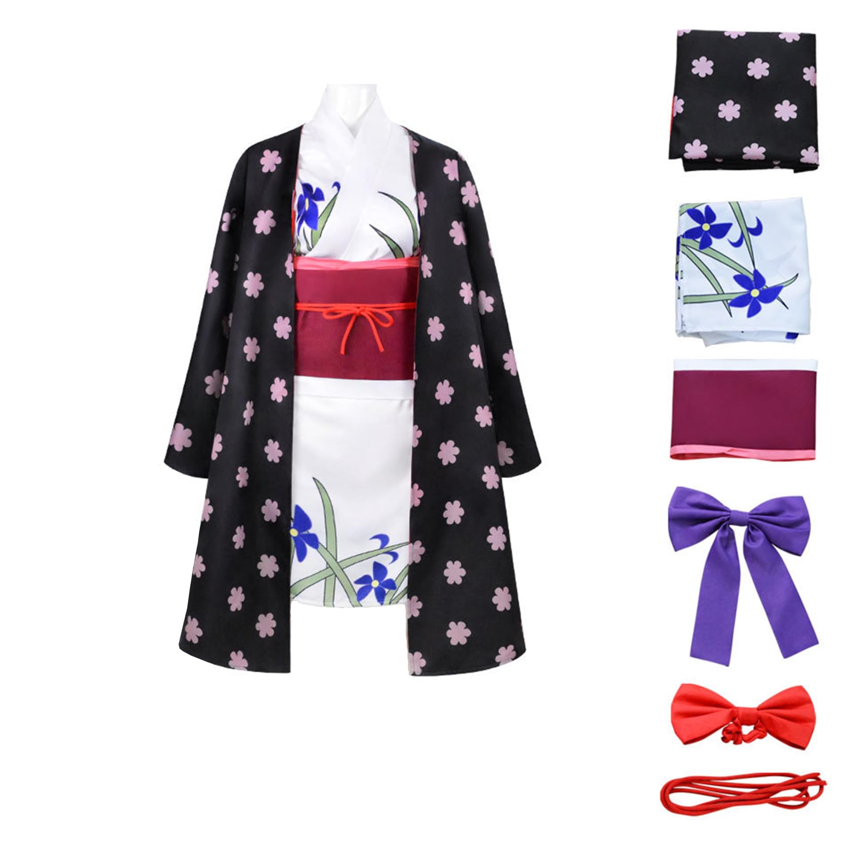 Anime Einteiler Nico Robin Cosplay-Kostüm, Anime-Charaktere, Kimono, Umhang, komplettes Set, für Damen und Mädchen, Halloween, Schwarz, Größe L