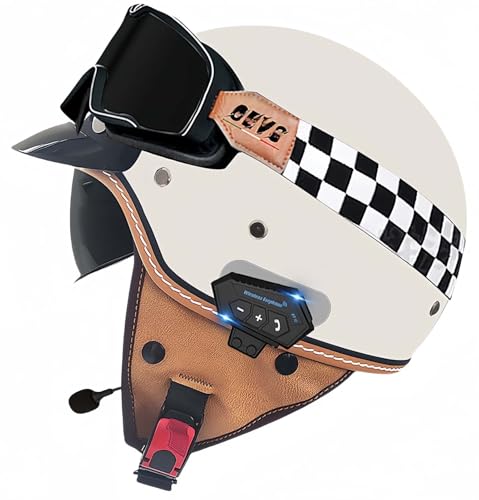 Retro-Bluetooth-Helm Mit Offenem Gesicht, Demi-Jet-Rollerhelm Mit Visier Mit Offenem Gesicht, Klassischer Jet-Motorradhelm, Vintage, ECE-Zugelassener Für Männer Und Frauen H,XL61-62CM