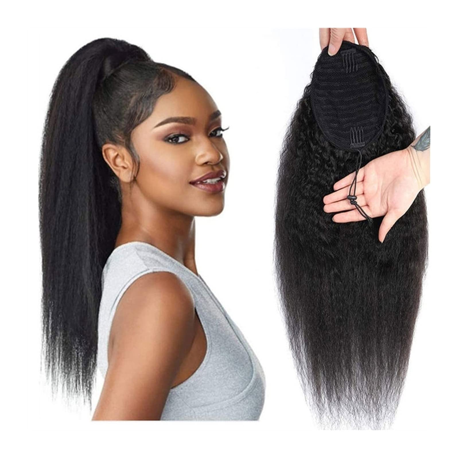 Pferdeschwanz Haarteil Extensions Yaki Glatt Echthaar Afro Verworren Gerade Kordelzug Pferdeschwanz Echthaar Clip in Remy Haarverlängerung Echthaar Pferdeschwanz Haarteil Pferdeschwanz Haarverlängerun