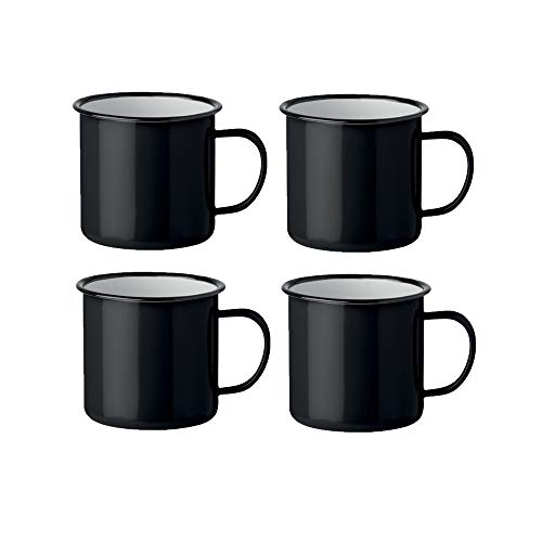 noTrash2003 Kaffeetasse Becher Mug Coffee Trinkbecher Emaille-Becher Vintage Look je 350 ml versch. Farben und Mengen (Schwarz, 4er Set)