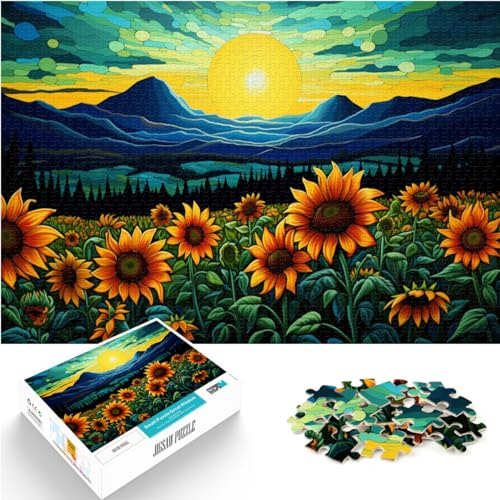 Puzzle für Sonnenblumen unter dem psychedelischen Himmel, Puzzle für Erwachsene, 1000-teiliges Puzzle, Holzpuzzle für Puzzlegeschenke, 1000 Teile (50 x 75 cm)