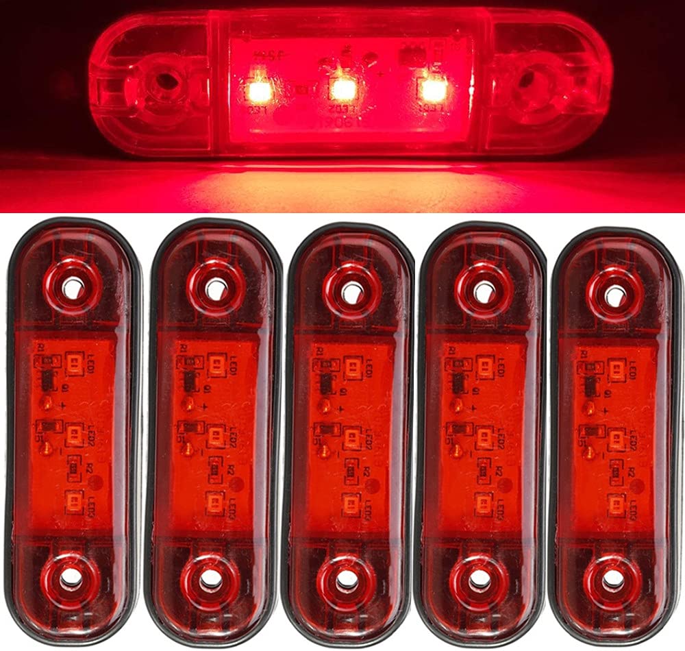 LED-Seitenmarkierungsleuchten, 10 STÜCKE 3 LED Auto Car Truck Trailer Caravan Seitenmarkierungsleuchte 12V 24V für Truck Trailer Van Caravan (Rot)