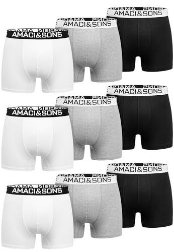 Amaci&Sons Herren Boxershorts Baumwolle 9er Spar-Pack Männer Unterhose Unterwäsche 9x9005 Mix (Hellgrau | Weiß | Schwarz) XXL