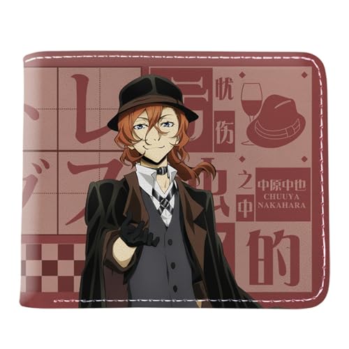 RYNDEX Bun-go STR-ay Dogs Anime Geldbeutel, Schmale Bi-Fold Kleines Portemonnaie, PU-Leder Wallet Geldbörsen mit Münzfach, für Teenager und Junge Mädchen(Color:Multicolor 4)