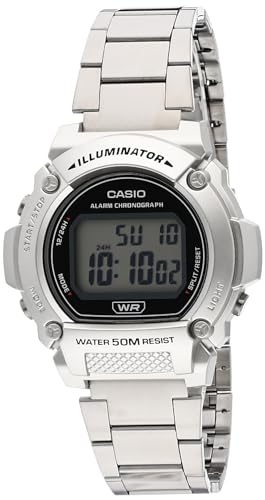 Casio W-219HD-1AVDF Digitale Edelstahl-Unisex-Uhr, Modern