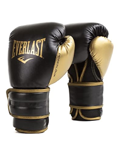 Everlast Powerlock2 Boxing Gloves Black/Gold 16oz - Enhanced Performance and Style. Ideal Training Gloves for Boxing