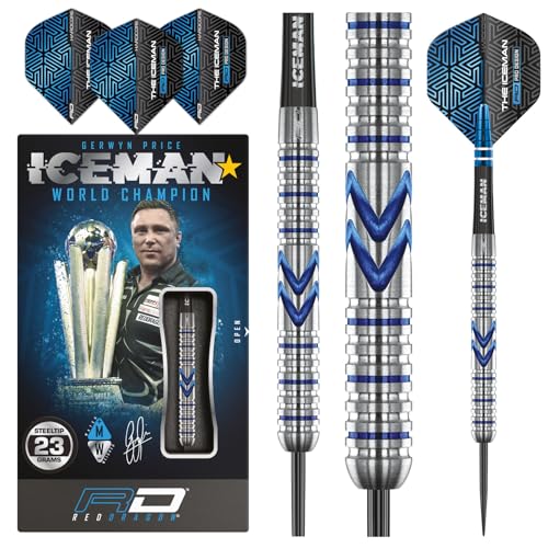 RED DRAGON Gerwyn Price Iceman Midnight Edition 23 Gramm Premium Wolfram Steeltip Dart Set mit Flüge und Schäften