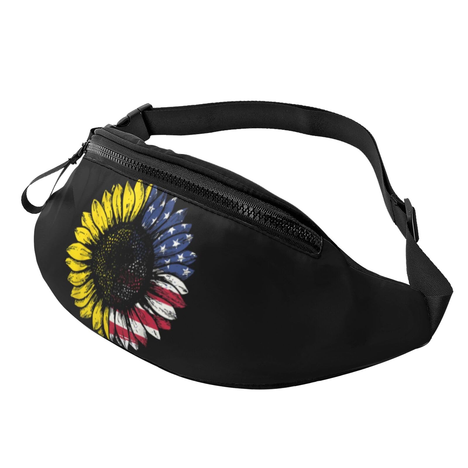 HSJFS Modische Hüfttasche mit Totenkopf-Rosen-Aufdruck, verstellbarer Gürtel, lässige Brusttasche, Amerikanische Sonnenblumen-Flagge., Einheitsgröße