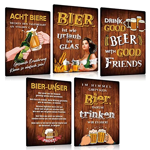 ZDFDC 5er Blechschilder Bar Set Retro Bier 20x30cm - Vintage Metall-schilder mit Lustig Spruch - Vintage Bier Bar-Schild Beer Geschenk für Bar Pub Club Partykeller Theken Deko (SET D)