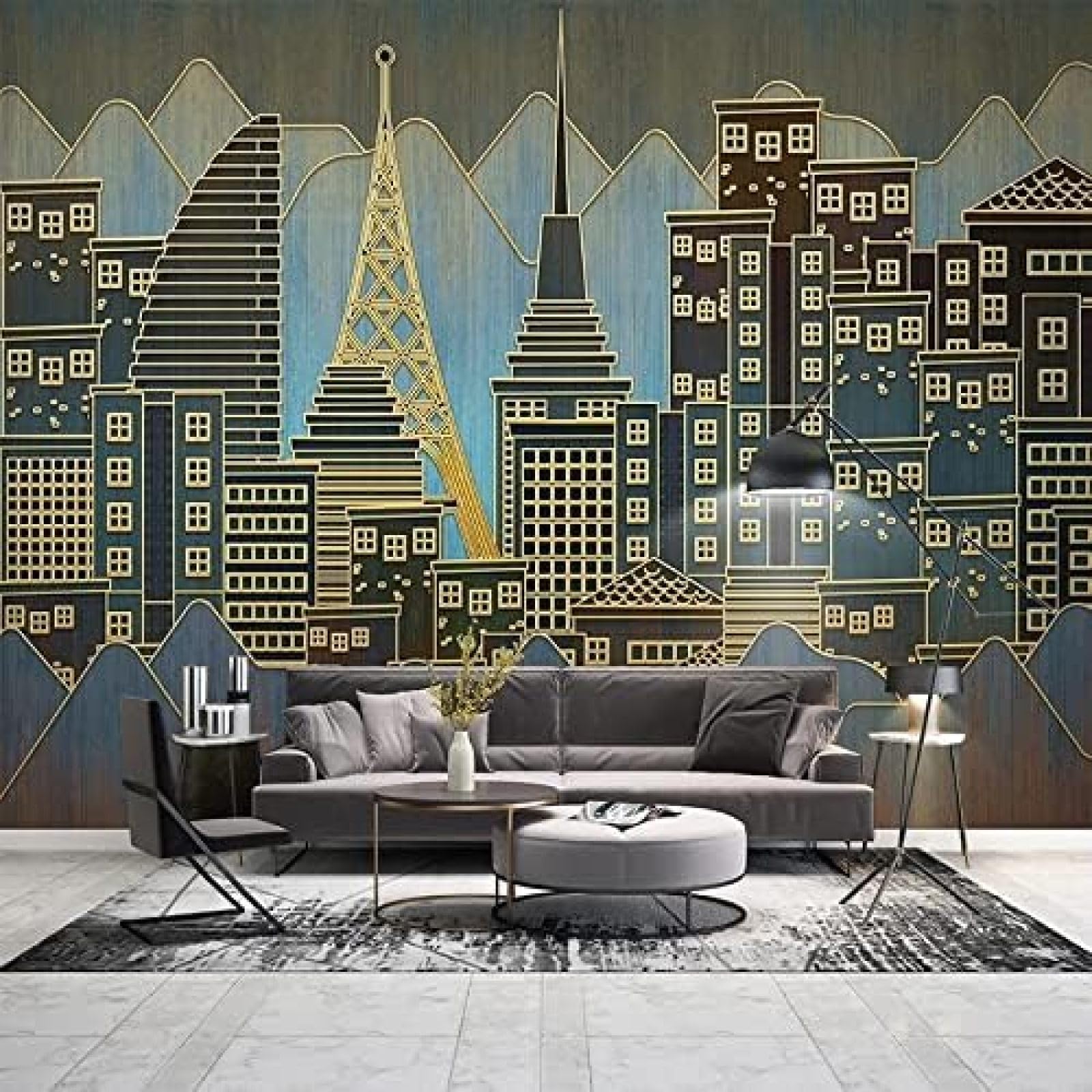 XLMING Gestaltung Der Gold Line Urban Architecture 3D Tapete Wohnzimmer Sofa Schlafzimmer Esszimmer Home Dekoration Wand-250cm×170cm