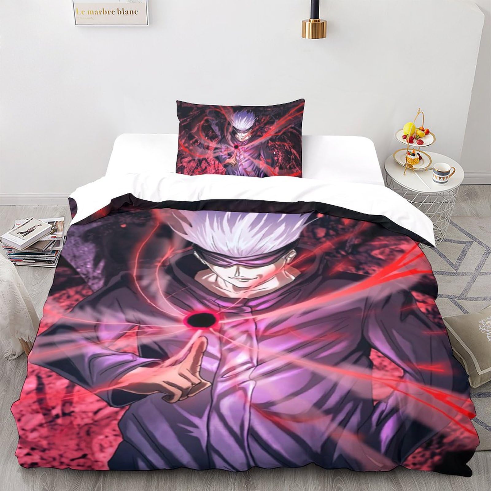 UKALOU Jujutsu Kaisen Gojo Satoru Bettwäsche Bettdecken Set Weiche Angenehme Mikrofaser Kinder Erwachsene, 3D Druck Bettbezug Bettwäsche Set Single（135x200cm）