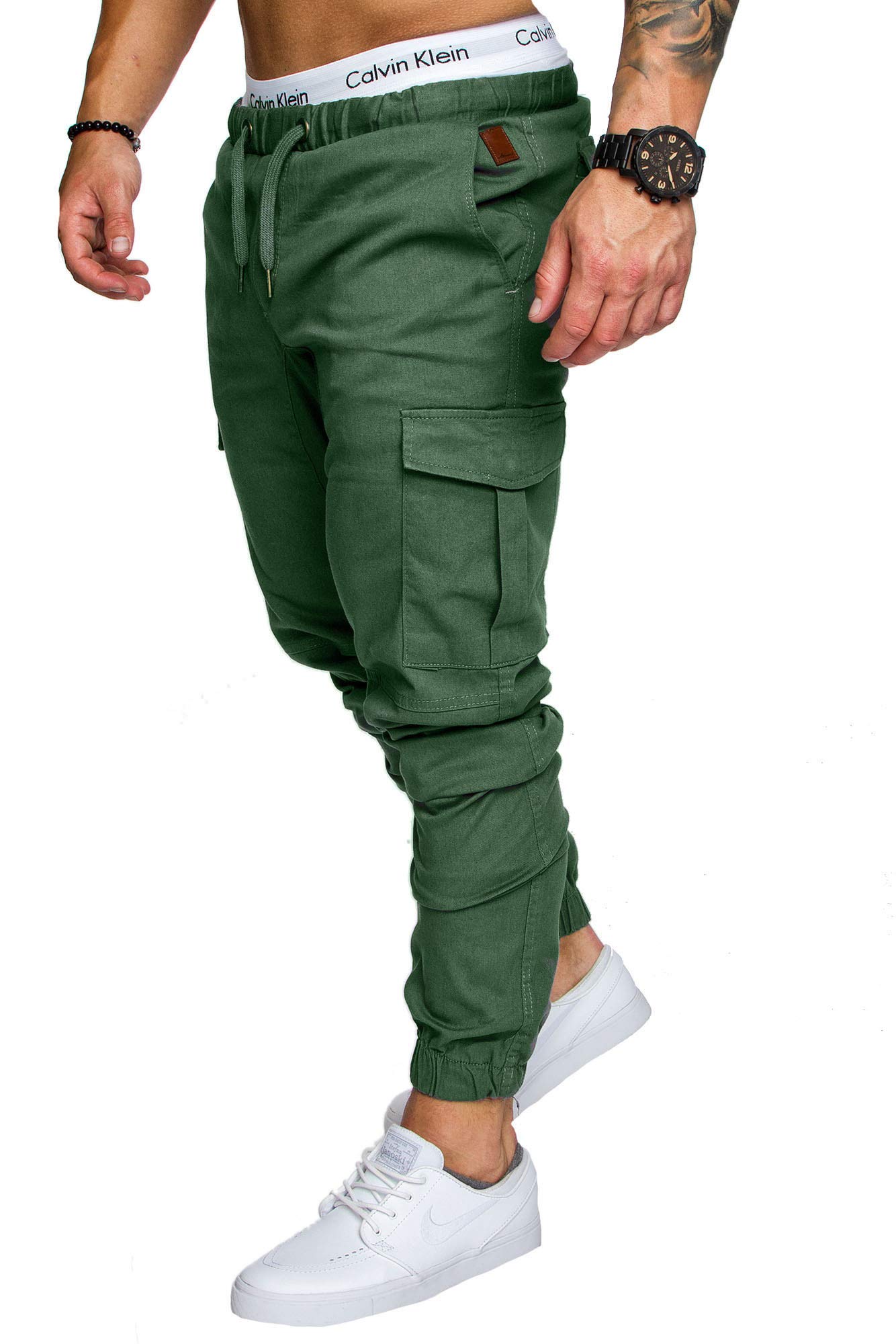 Amaci&Sons Jogger Cargo Herren Chino Jeans Hose 7001 Khaki W30