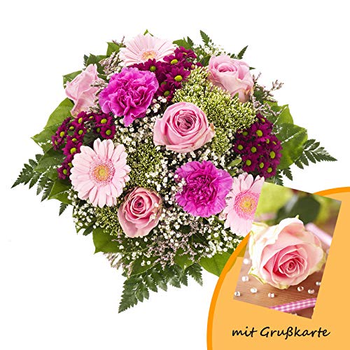 Dominik Blumen und Pflanzen, Blumenstrauß Herzklopfen und Grußkarte "Rosen"