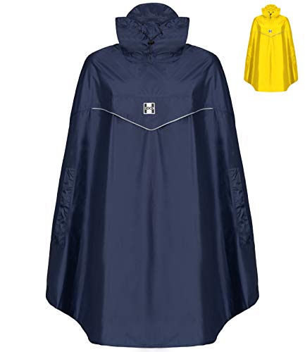 HOCK Fahrrad Regenponcho 'Rain Light' mit Kapuze und seitlicher Armöffnung - Extra Leichtes Regencape für Damen & Herren - 100,0% Wasserdichter Fahrradponcho inkl. Sturmband (Marine, XXL)