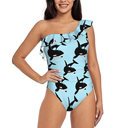 Killer Whale Delphin Ocean V Ausschnitt Rüschen Einteiler Badeanzug Damen Print Sexy Badeanzug Krawatte Bademode, Killerwal, Delfin, Ozean, XL