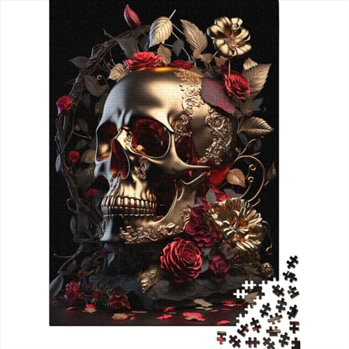 Goldener Totenkopf, Puzzle für Erwachsene, 1000 Teile, Puzzle für Erwachsene, Teenager, Puzzle für Erwachsene, Lernspiel, Herausforderungsspielzeug, 75 x 50 cm