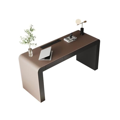 Computertische Minimalistischer Schreibtisch Home Study Büro Schreibtisch Leichter Luxus Modern Premium Feeling Sattelleder Schreibtisch PC Tisch Schreibtisch(Coffee color,120*60*77cm)