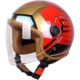 Motorradhelm Kinder Mädchen Junge, Kinder Rollerhelm Mofahelm Fahrradhelm, Kid Jethelm Mit Visier, Schnellverschluss Red