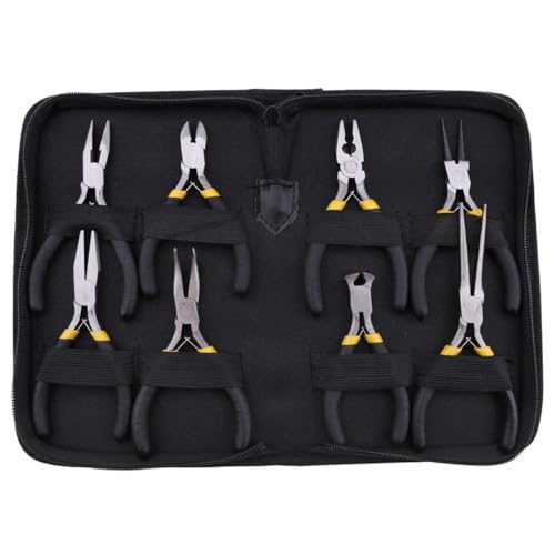 Pyatofy 8PCs Mini-Zangen-Set, Runde Kurve Nadel Diagonale Nase Drahtende Schneiden Linienrichter mit Schwarzen Griffen & Schutztasche