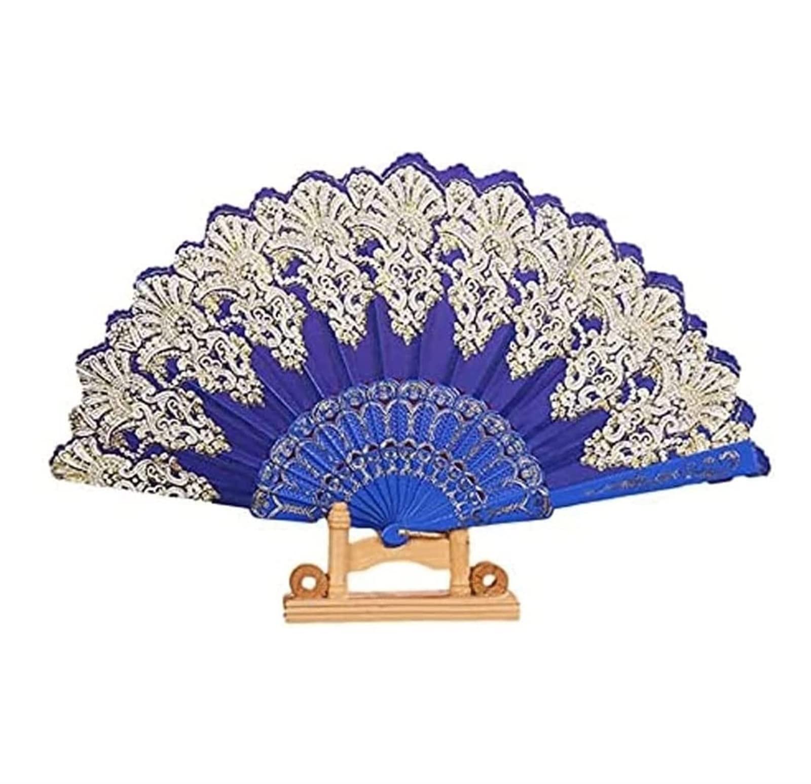 YIHANSS 2 Stück Handfächer Hand-Faltfächer 2 Stück Eleganter chinesischer Hand-Faltfächer mit Blumenspitze für Tanzbälle und Partys Damen-Faltfächer (Farbe: Marineblau)