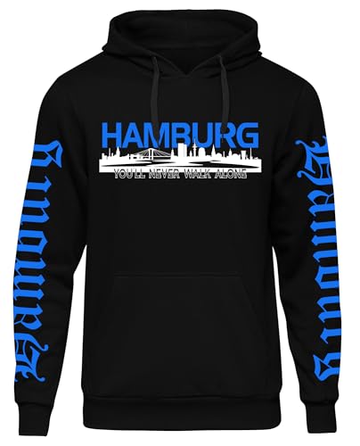 UGLYSHIRT Hamburg über Alles Herren Kapuzenpullover | Hansestadt Fußball Premium Hoodie Skyline Hamburg Pullover | Schwarz (3XL)