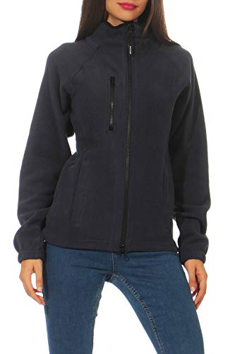 Happy Clothing Damen Fleecejacke Microfleece Outdoor-Jacke ohne Kapuze mit Kragen Dunkelblau Schwarz S M L, Größe:XS, Farbe:Dunkelblau