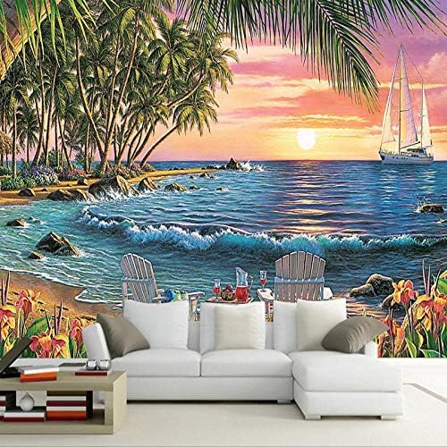 XLMING Seaside Landscape Ölgemälde Dekoration Küche Esszimmer Arbeitszimmer Wohnzimmer TV Hintergrund Wand 3D Tapete-150cm×105cm