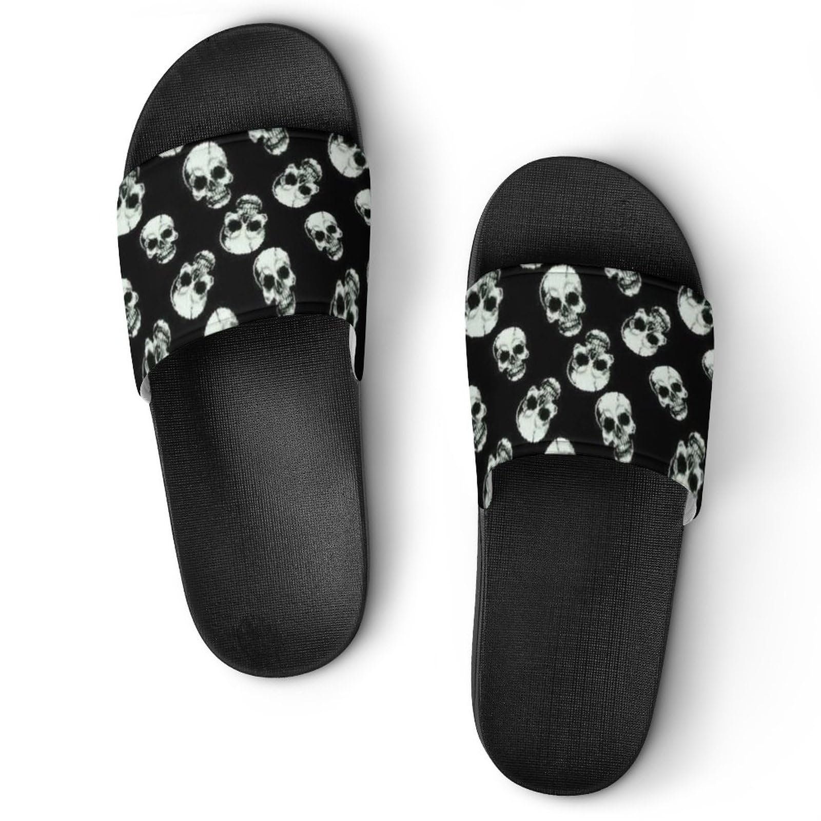 HABXNJF Duschpantoffeln Schwarz Totenkopf Slider für Damen und Herren, rutschfeste Slides, Schwarzer Totenkopf, 41 1/3 EU