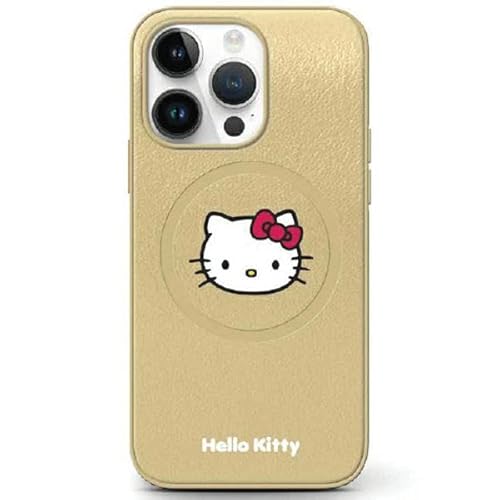 Hello Kitty HKHMP15SPGHCKD Hülle für iPhone 15 6.1" golden hardcase Leather Kitty Head