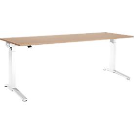 Schäfer Shop Genius Schreibtisch PLANOVA ERGOSTYLE, elektrisch höhenverstellbar, Rechteck, C-Fuß, B 2000 x T 800 x H 715-1182 mm, Eiche/weiß