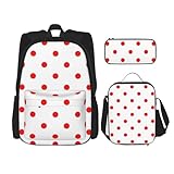 WURTON Polka Dot.Print Trendy Rucksack Taschen Lunchbox und Federmäppchen 3 in 1 Verstellbarer Rucksack Set, Schwarz, One Size, Schwarz , Einheitsgröße