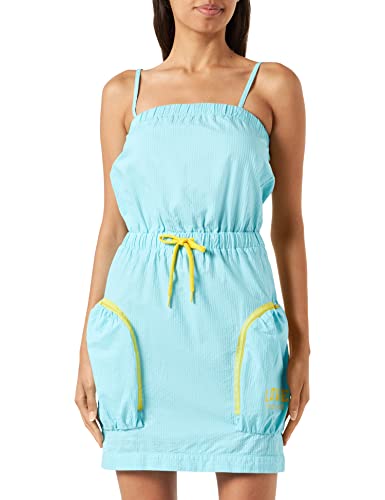 Love Moschino Women's Straps and Balloon Skirt with Pockets Closed by Contrasting Color Zippers Dress, Turquoise, 40