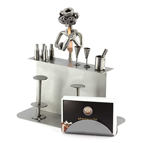 Steelman24 I Schraubenmännchen Cocktail-Mixer Mit Visitenkartenhalter I Made in Germany I Handarbeit I Geschenkidee I Stahlfigur I Metallfigur I Metallmännchen