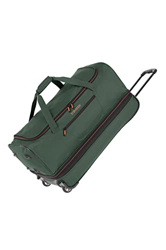 travelite 2-Rad Trolley Reisetasche Gr. L mit Dehnfalte, Gepäck Serie Basics: Weichgepäck Reisetasche mit Rollen mit extra Volumen, 70 cm, 98 Liter (erweiterbar auf 119 Liter), dunkelgrün