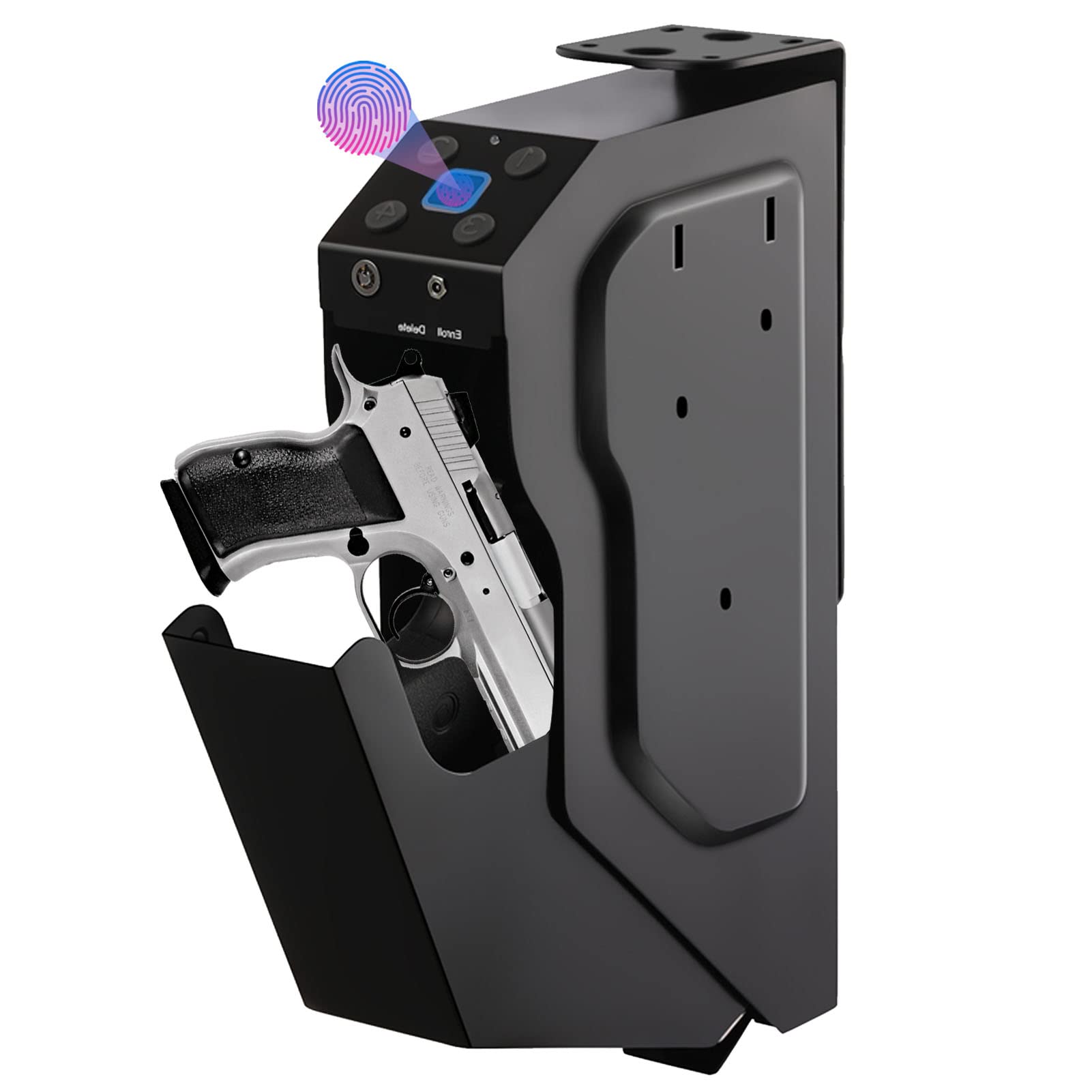 Steel Security Gun Box with Security Password, Fingerprint Detection, 2 Keys Portable Gun Box Safe Handgun Safe, Fingerprint Pistol Weapon Cabinet, Weapons Safe for Home Security