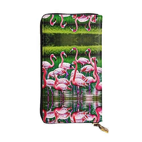 Miniks Damen-Geldbörse mit Blumenmuster, Leder, lang, Reisegeldbörse, Kreditkartenetui mit Reißverschluss, Flamingos im Wasser, Einheitsgröße