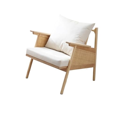 Rattan-Akzentstuhl Rattan-Lesestuhl – Sofastuhl aus Holz und Rattangeflecht im japanischen Stil for kleine Räume – bequemer Rattan-Loungesessel for Wohnzimmer, Schlafzimmer oder Balkon Sessel(Weiß)