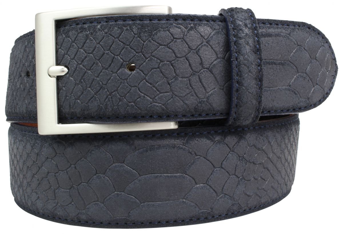 BELTINGER Jeansgürtel mit Pythonprägung 4 cm | Leder-Gürtel für Herren 40mm Schlangen-Optik | Herren-Gürtel mit Schlangen-Muster Python-Muster | Marine 85cm