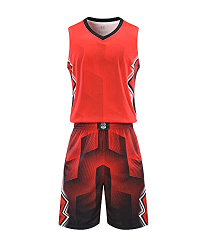 Topeter Herren Basketball Uniform Team Shirt und Shorts Set Game Jersey Athletic Sportswear Sportanzug Rot 7XL