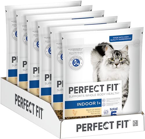 PERFECT FIT Indoor Adult Trockenfutter für erwachsene Katzen ab 1 Jahr - Huhn, 750g (6 Beutel)