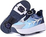 Kinder-Rollschuhe 4-Rad-verstellbare einziehbare Technologie Herren- und Damen-Inline-Skates Zwei-in-Eins-Mehrzweck-Vierrad-unsichtbare Rollschuhe Sportschuhe Outdoor-Trainingsschuhe,Blue 3-36 EU