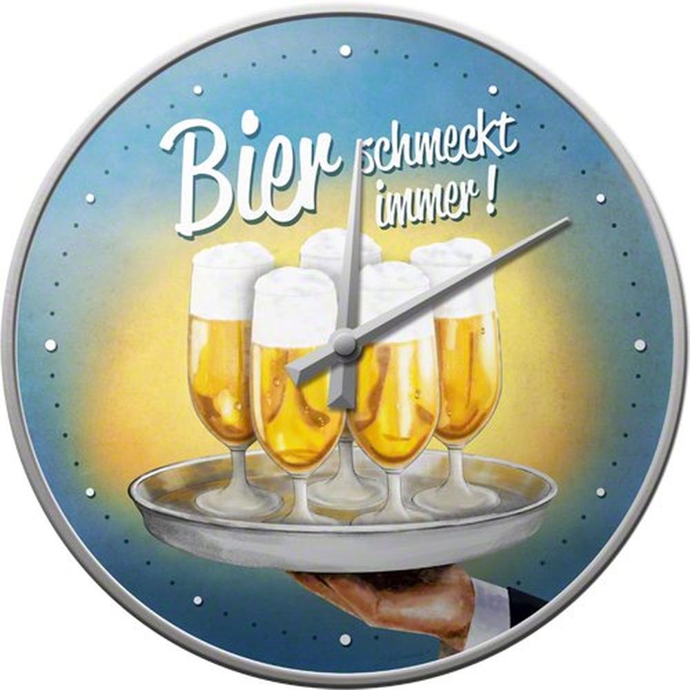 Nostalgic-Art 51049 Bier und Spirituosen schmeckt immer Tablett, Wanduhr, 31 cm