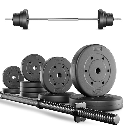 TREX SPORT Langhantel Set 28 kg | Hantelset mit Langhantelstange 150 cm und 12 Hantelscheiben