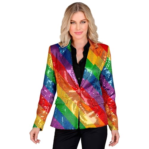 Widmann - Party Fashion Blazer mit Pailletten für Damen, Regenbogen, Pride, Disco Fever, Schlagermove, Jackett