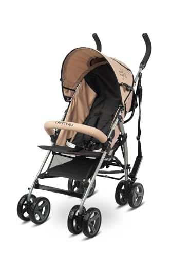 IKS2 Caretero ALFA - Kinderwagen, Buggy - ab 6 Monaten bis 15 kg - Verstellbare Rückenlehne - Mit Sicherheitsgurt, Verdeck, Korb - Reisebuggy 5,3 kg leicht - Buggy Klein Zusammenklappbar - Sand