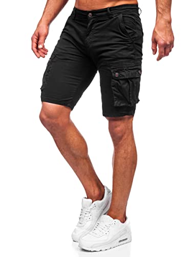 BOLF Herren Kurze Sporthose Shorts Bermudas Kurze Hose Cargo Cargohose Kurzschlauch Sweathose Stretch Freizeithose Street Style BB70012 Schwarz XXL [7G7]