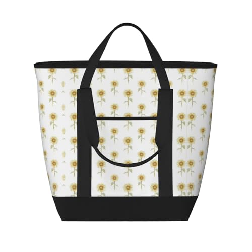 YQxwJL Sonnenblumen-Handtasche, handbemalt, Blumendruck, großes Fassungsvermögen, isolierte Lunchtasche, wiederverwendbare Einkaufstasche mit Reißverschluss, für Damen und Herren