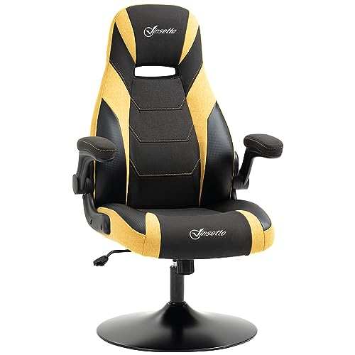 Vinsetto Gaming Stuhl mit Wippfunktion, 110-116 cm höhenverstellbarer Computerstuhl, drehbarer Bürostuhl aus Kunstleder für Spielzimmer Gelb+Schwarz