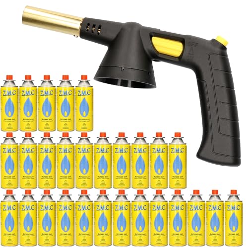 Z.M.C Gasbrenner 1,5 kW + 28 Gaskartuschen 227g, Flambierbrenner bis zu 1300°C, Bunsenbrenner Lötbrenner, Creme Brulee Brenner, Küchenbrenner mit einstellbare Flamme