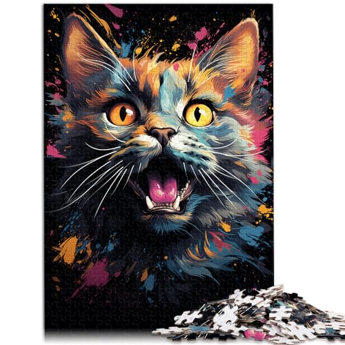 Puzzles zum Verschenken, Fantasievolle bunte Katze, 1000 Puzzles für Erwachsene, Holzpuzzles, anspruchsvolles, unterhaltsames Familienspiel, 1000 Teile (50 x 75 cm)